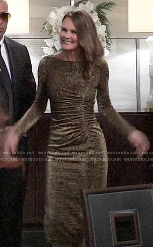 Lucy’s gold ruched dress on General Hospital