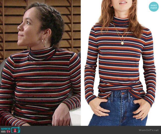 Madewell Fine Rib Stripe Turtleneck worn by Mattie Ashby (Lexie Stevenson) on The Young & the Restless