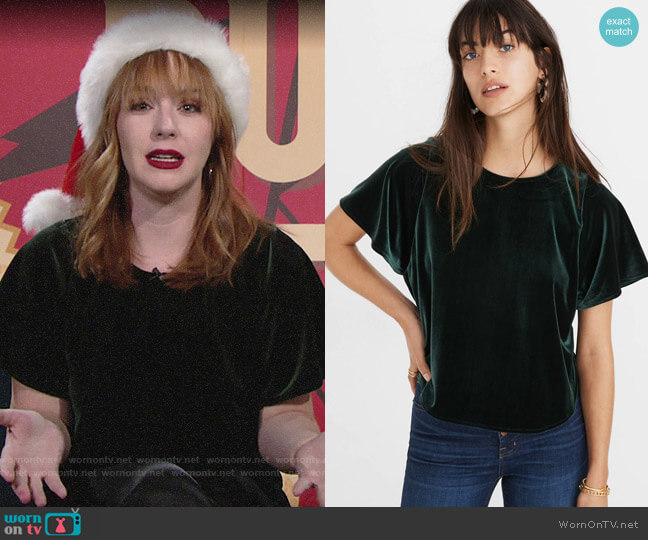 Madewell Velvet Butterfly Top in Smoky Spruce worn by Mariah Copeland (Camryn Grimes) on The Young and the Restless