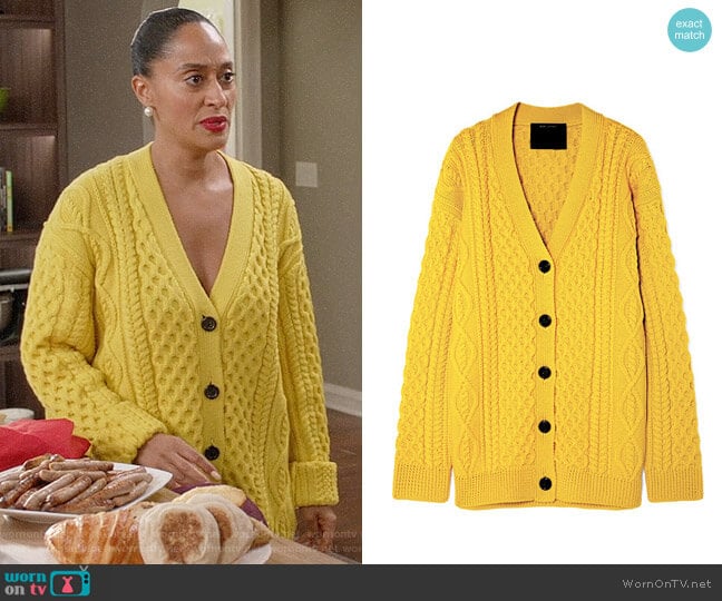 Marc Jacobs Cable-knit wool cardigan worn by Rainbow Johnson (Tracee Ellis Ross) on Black-ish