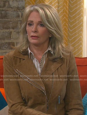 Marlena’s striped blouse and suede moto jacket on Days of our Lives