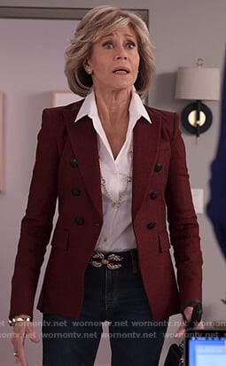 maroon double breasted blazer 