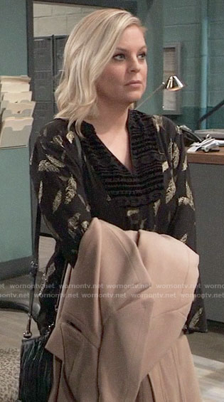 WornOnTV: Maxie’s black and gold feather blouse on General Hospital ...