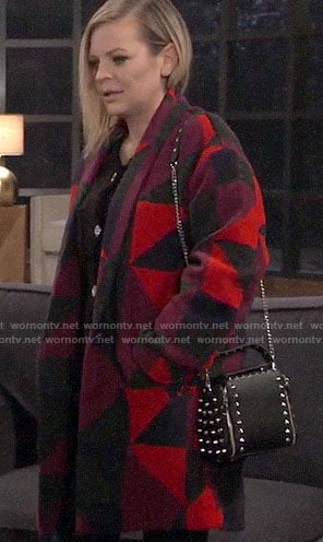 Maxie’s red geometric print coat on General Hospital