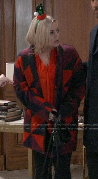 Maxie’s red geometric print coat on General Hospital