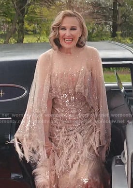 Moira's feather trim tulle gown on Schitt's Creek