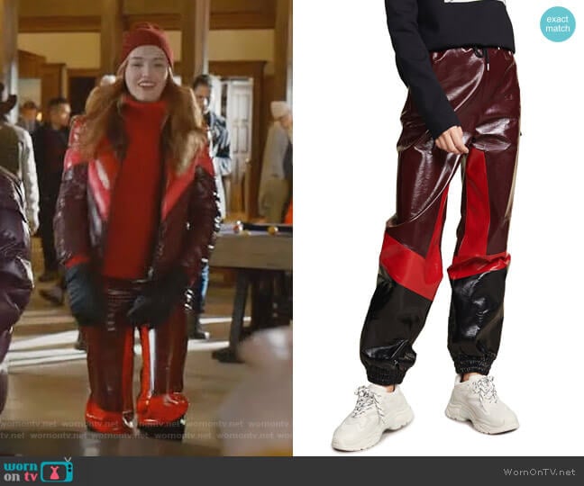 Faux Leather Track Pants by MSGM worn by Kirby Anders (Maddison Brown) on Dynasty