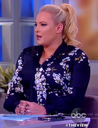 Meghan’s navy floral tie neck dress on The View