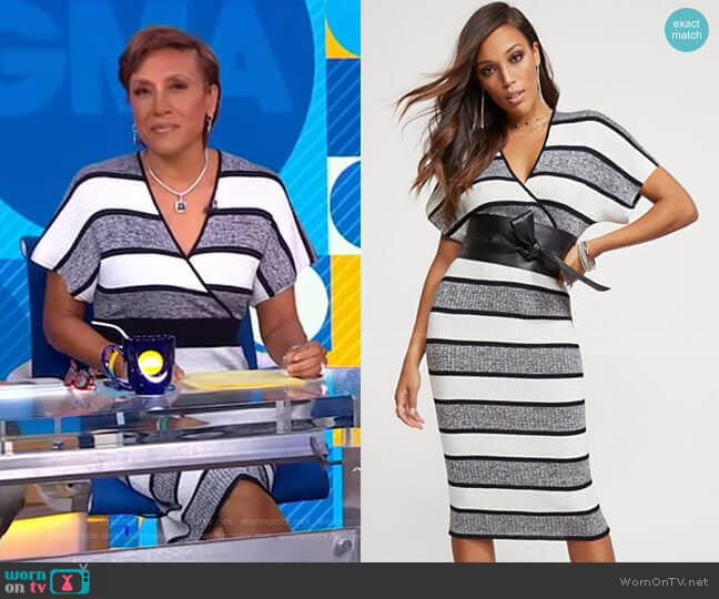 Metallic Stripe Kimono Sweater Midi Dress by New York & Company worn by Robin Roberts on Good Morning America