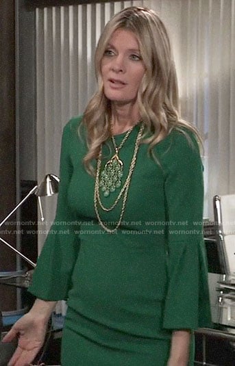 Nina's green bell-sleeve dress on General Hospital