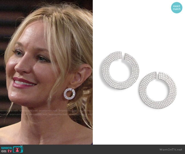 Nordstrom Pavé Spheres Flat Curl Hoop Earrings worn by Sharon Newman (Sharon Case) on The Young and the Restless