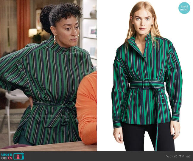 Opening Ceremony Stripe Belted Long Sleeve Top worn by Rainbow Johnson (Tracee Ellis Ross) on Black-ish