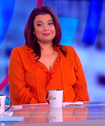 Ana’s orange ruffle drawstring blouse on The View