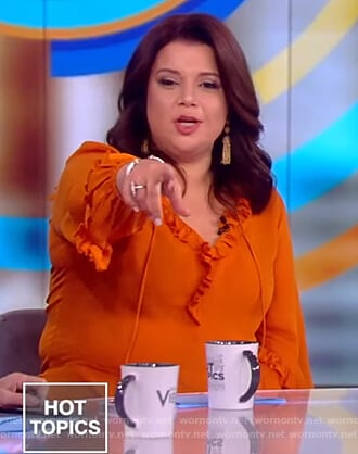 Ana’s orange ruffle drawstring blouse on The View