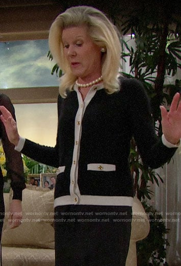 Pam's black and white cardigan on The Bold and the Beautiful