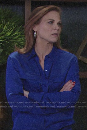 Phyllis's cobalt blue button down blouse on The Young and the Restless