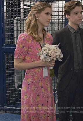 Steveie's pink floral v-neck dress on Madam Secretary