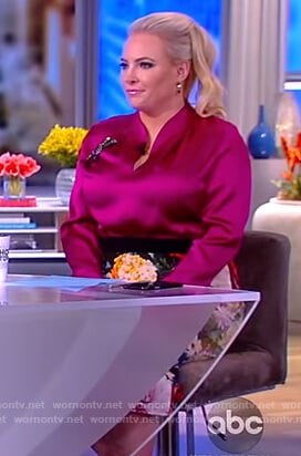 Meghan’s pink silk blouse and floral print skirt on The View