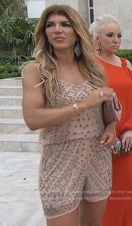 Teresa's pink jewell embellished romper on The Real Housewives of New Jersey