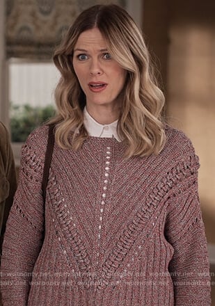 Mallory’s purple eyelet trim sweater on Grace and Frankie