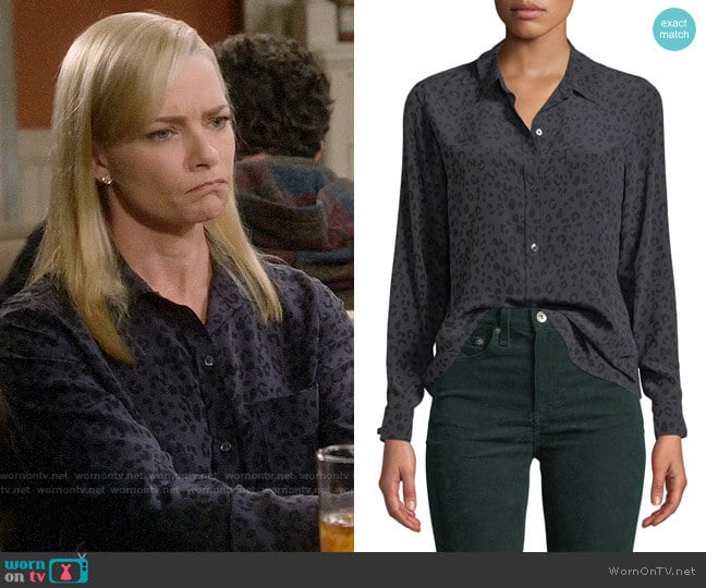 Rails Kate Leopard Silk Shirt worn by Jill Kendall (Jaime Pressly) on Mom