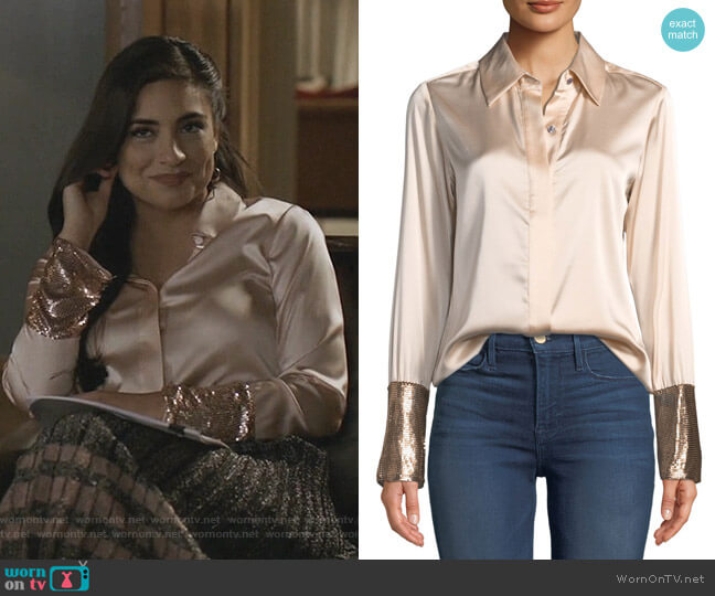 Talia Button-Down Top by Ramy Brook worn by Cristal Jennings (Daniella Alonso) on Dynasty