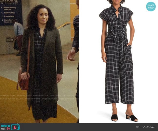 Rebecca Taylor Plaid Silk Jumpsuit worn by Macy Vaughn (Madeleine Mantock) on Charmed