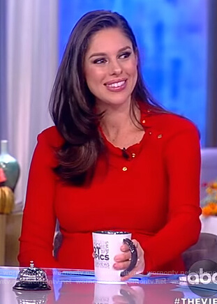 Abby’s red button shoulder dress on The View