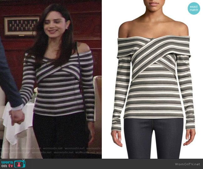 Red Haute Off-The-Shoulder Crossover Top worn by Lola Rosales (Sasha Calle) on The Young and the Restless