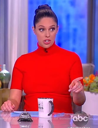 Abby’s red turtleneck slit dress on The View