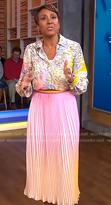 Robin’s map print blouse and ombre pleated skirt on Good Morning America