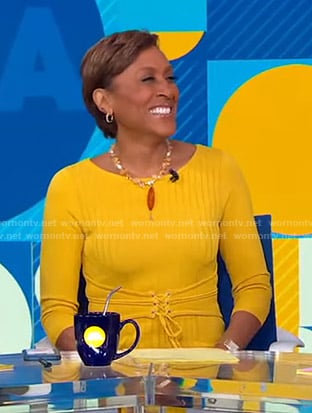 Robin’s yellow ribbed corset dress on Good Morning America