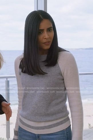 Saanvi's grey colorblock sweater on Manifest