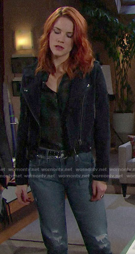 Sally’s blue suede jacket on The Bold and the Beautiful