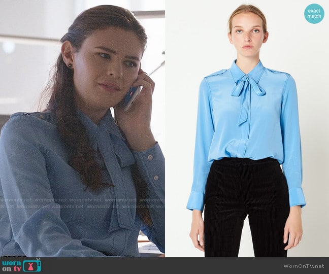 Sandro Silk Shirt with Bow Collar worn by Nia Nal (Nicole Maines) on Supergirl