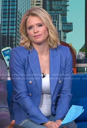 Sara’s blue blazer with silver buttons on Good Morning America