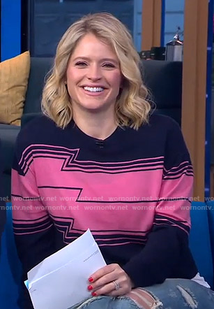 Sara’s navy and pink striped sweater on GMA Day