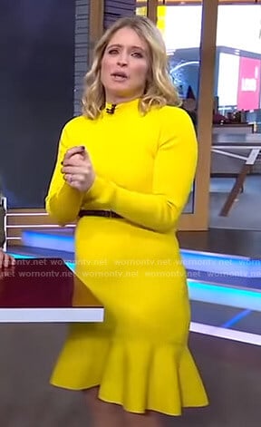 Sara’s yellow ruffled hem dress on GMA Day