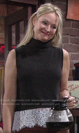 Sharon's lace trim top with lace-up back on The Young and the Restless