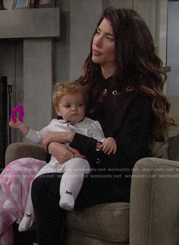 Steffy’s black grommet hoodie on The Bold and the Beautiful