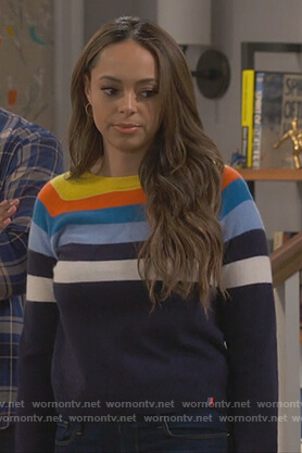Claire’s blue striped sweater on Happy Together
