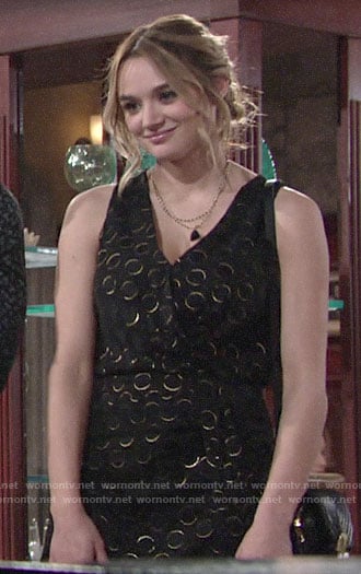 Summer’s black and gold dotted dress on The Young and the Restless