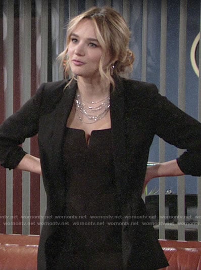 Summer’s black notched neck jumpsuit on The Young and the Restless