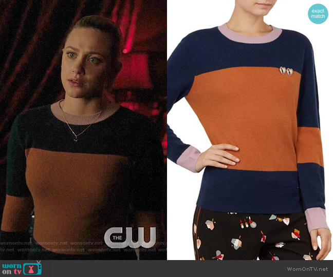 Ted Baker Colour by Numbers Bryonny Color-Blocked Cashmere Sweater worn by Betty Cooper (Lili Reinhart) on Riverdale