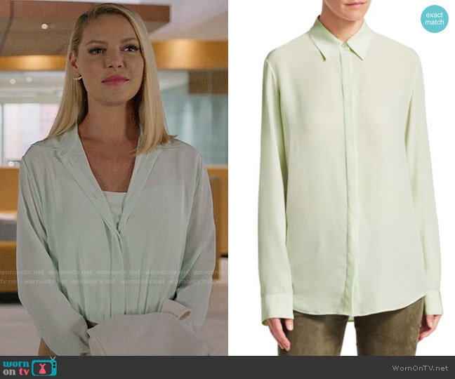 The Row Petah Blouse in Light Mint worn by Samantha Wheeler (Katherine Heigl) on Suits
