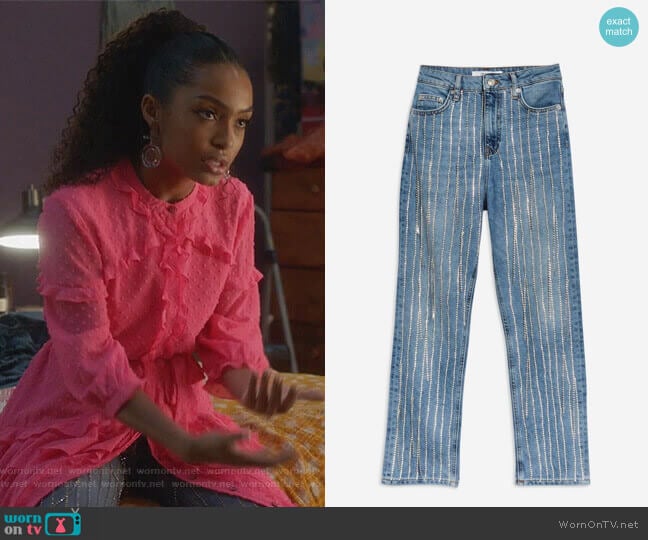 WornOnTV: Zoey’s pink ruffled dress and embellished jeans on Grown-ish ...