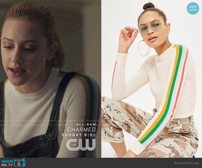 Topshop Rainbow Sleeve Knit Top worn by Betty Cooper (Lili Reinhart) on Riverdale