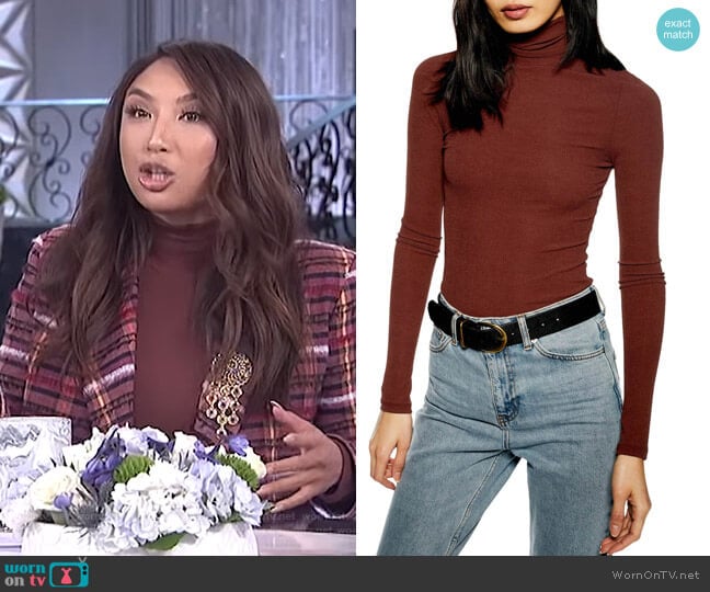 Ribbed Turtleneck Top by Topshop worn by Jeannie Mai on The Real