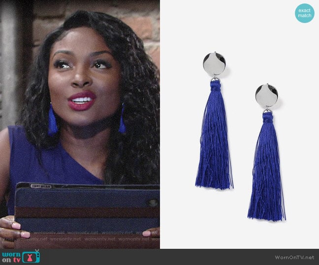 Topshop Blue Stud Tassel Drop Earrings worn by Ana Hamilton (Loren Lott) on The Young and the Restless