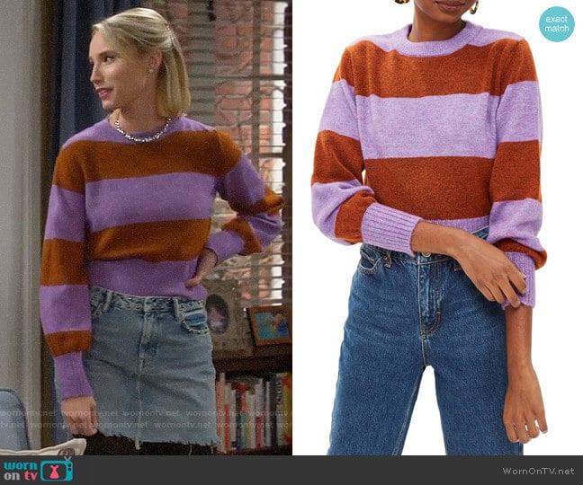 Topshop Bold Stripe Crewneck Sweater worn by Mandy Baxter (Molly McCook) on Last Man Standing